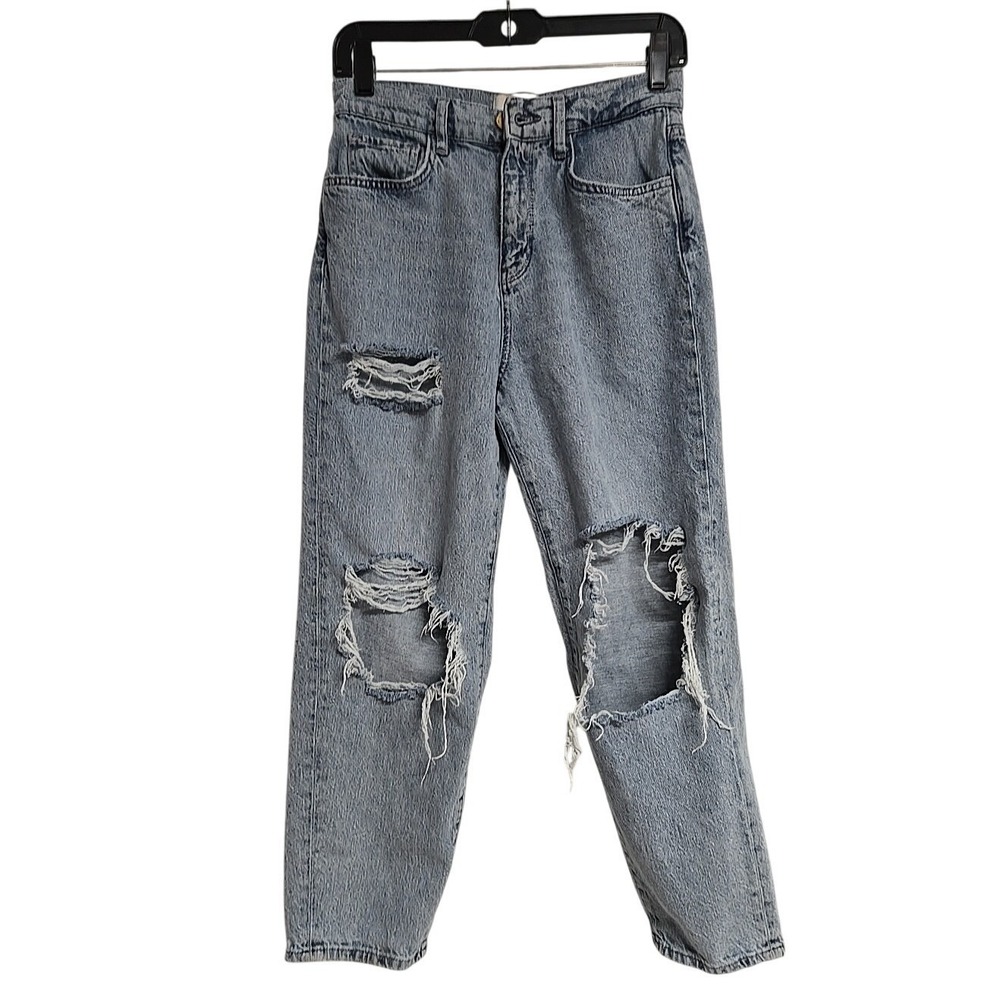 Triarchy Womens‎ Distressed High Rise Straight Leg Jeans Light Indigo Blue Sz 27